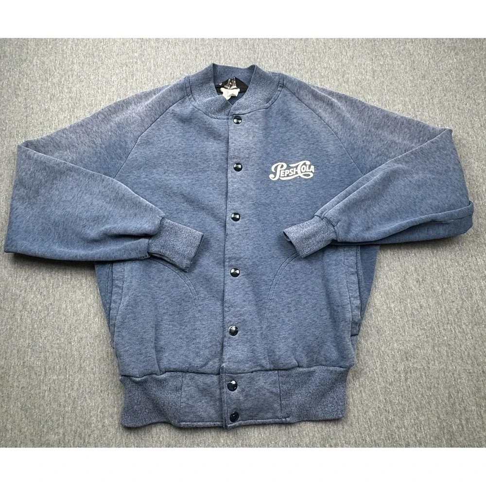 Pepsi-Cola Snap Button Jacket Men's Size‎ M Navy Blue Vtg Sportsmaster USA Faded